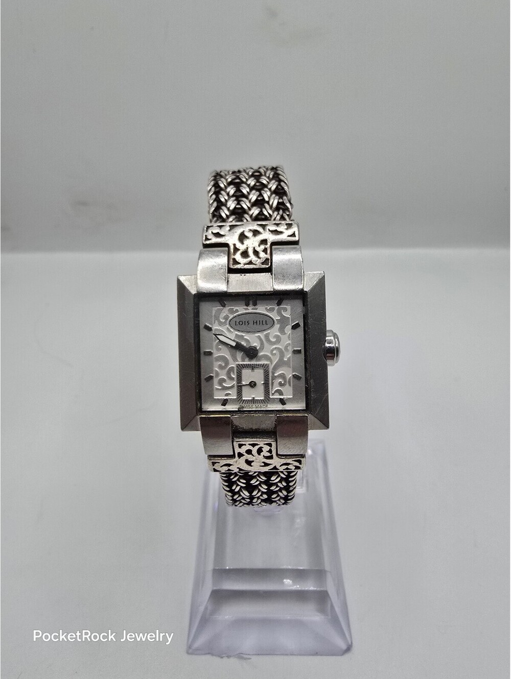 Lois Hill Women’s Swiss Made Quartz Rectangle Silver Dial 925 SILVER Bracelet